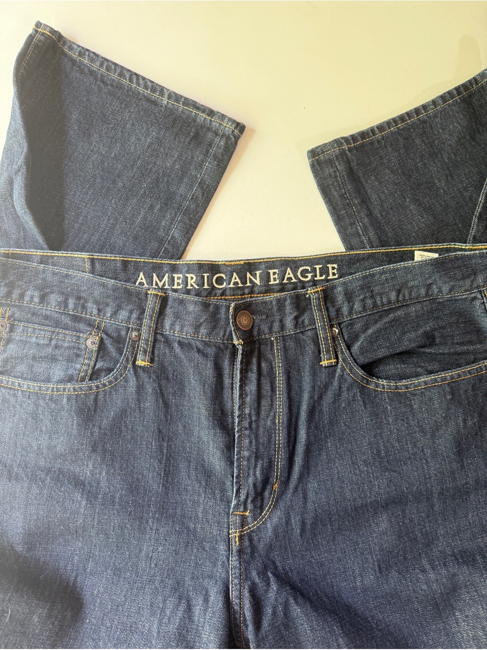 American Eagle Outfitters Dark Indigo Denim Jeans with Tan Patch